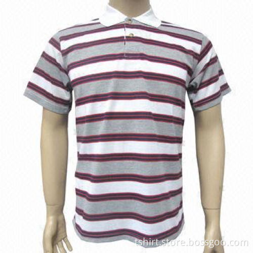 Men's Stripe Short Sleeve Polo Shirt, Made of 100% Cotton Material, Customized Sizes Available